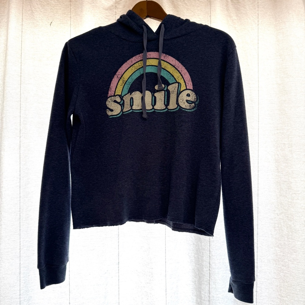 Modern Lux Navy Hoodie with Rainbow 'Smile' Design